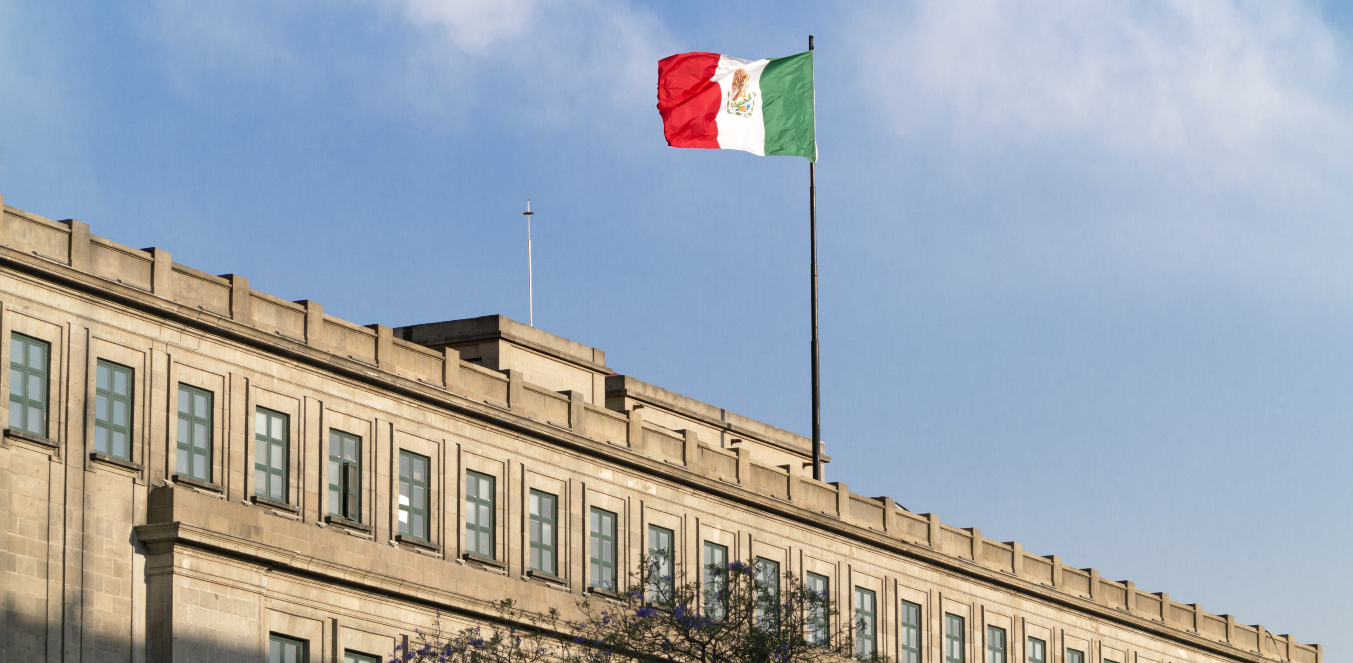 Mexican flag atop tribunal building where Profit-Sharing Limit rulings and labor law constitutionality decisions are made.