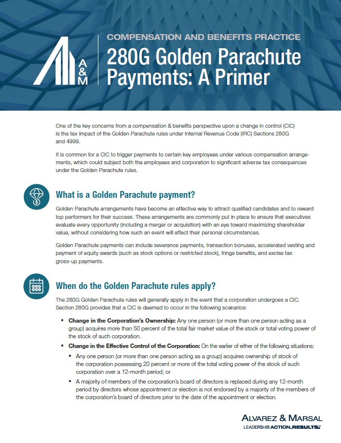 280G Golden Parachute Payments A Primer Alvarez & Marsal