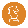 chess horse icon in white over an orange background